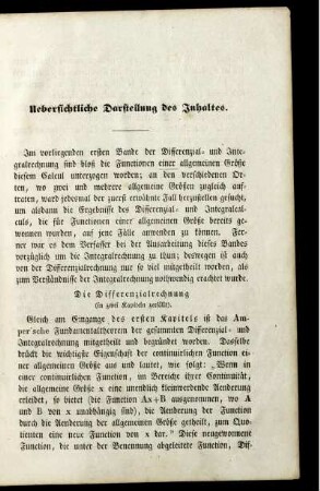 Uebersichtliche Darstellung des Inhaltes.