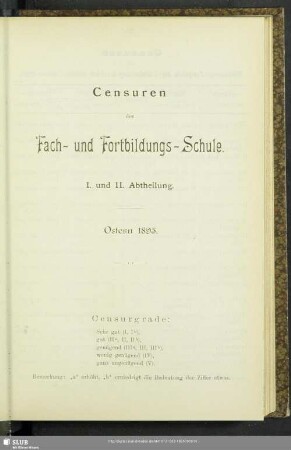 Censuren der Fach- und Fortbildungs-Schule : I. und II. Abtheilung