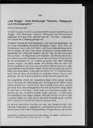 Lola Rogge - eine Hamburger Tänzerin, Pädagogin und Choreographin