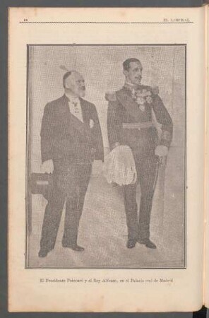 El Presidente Poincaré y el Rey Alfonso, en Palacio real de Madrid - [Fotografía]