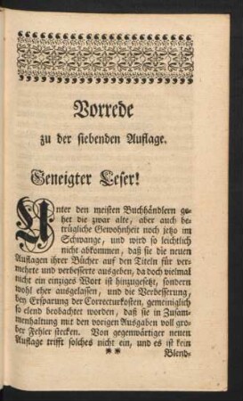 Vorrede zu der siebenden Auflage. Geneigter Leser!