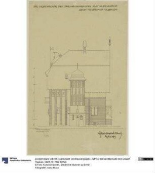 Darmstadt, Dreihäusergruppe, Aufriss der Nordfassade des Blauen Hauses