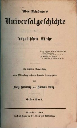 Abbé Rohrbacher's Universalgeschichte der katholischen Kirche, 1