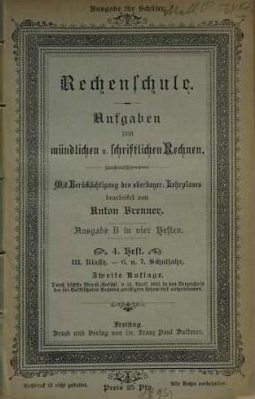Rechenschule : Aufgaben zum mündlichen und schriftlichen Rechnen, 4
