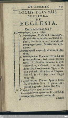 Locus Decimus Septimus. De Ecclesia