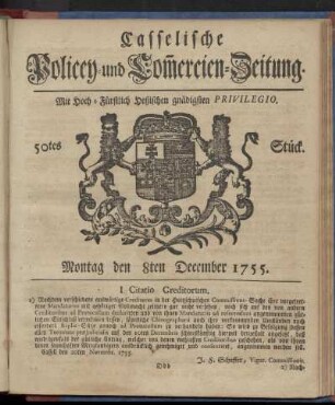 50tes Stueck, Montag den 8ten December 1755