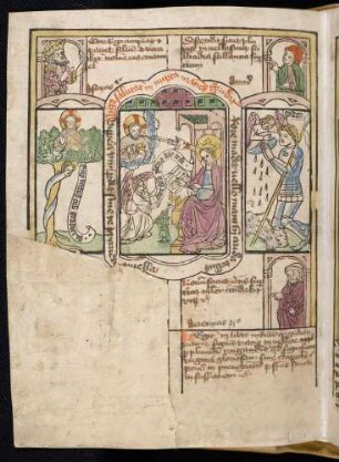 (1) Propheten-Brustbilder; (2) Antitypus: Verkündigung; Typen: (3) Verfluchung der Schlange; (4) Gideon vor dem Vlies