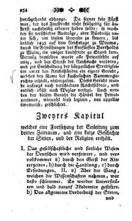Zweytes Kapitul welches eine Fortsetzung der Einleitung zum dritten Zeitraum, und eine kurze Geschichte der Sitten, und der Religion enthaelt
