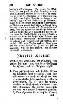 Zweytes Kapitul welches eine Fortsetzung der Einleitung zum dritten Zeitraum, und eine kurze Geschichte der Sitten, und der Religion enthaelt