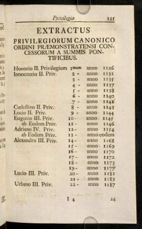 135-186, Extractus Privilegiorum Canonico Ordini Praemonstratensi Concessorum A Summis Pontificibus.