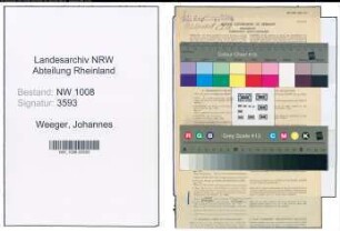 Entnazifizierung Johannes Weeger , geb. 12.04.1898 (Landwirt)