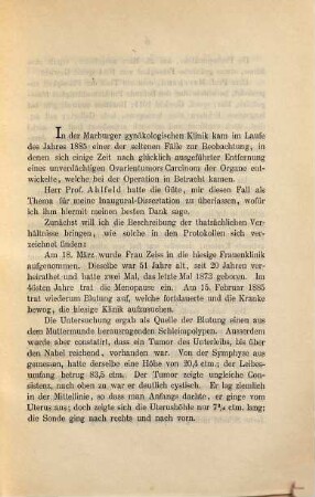 Ueber Carcinom [Karzinom] der Unterleibsorgane nach Ovariotomie ...