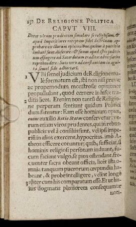 Caput VIII. Decet virum prudentem simulare se religiosum, & apud imperitiores receptam fidei doctrinam approbare [...]