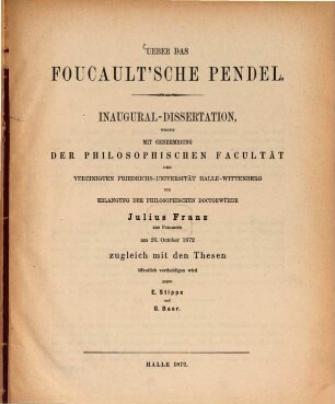 Über das Foucault'sche Pendel : Inauguraldissertation