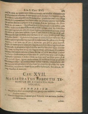 Cap. XVII. Magistratus Subditis Tenentur De Alimentis Prospicere.
