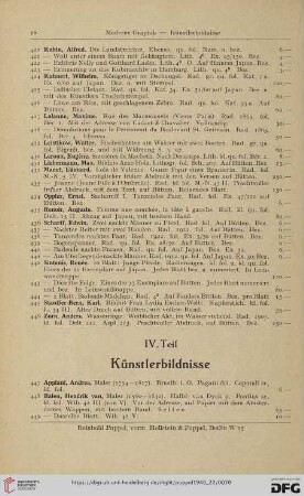 IV. Teil: Künstlerbildnisse (Nr. 447 - 676)