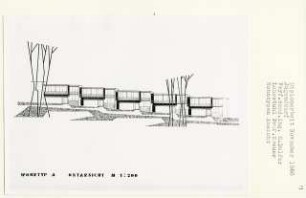 Jugenddorf für Heimatvertriebene, Essen (Diplomarbeit bei Willy Kreuer): Wohntyp A, Ansicht von Osten 1:200