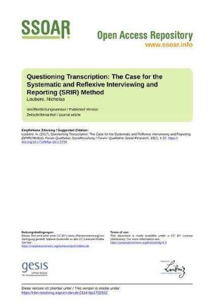 Questioning Transcription: The Case for the Systematic and Reflexive Interviewing and Reporting (SRIR) Method
