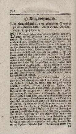 13) Kriegswissenschaft.