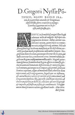 D. Gregorii Nyssae Pontificis, magni basilii fratris, de pauperibus amandis et benignitate complectendis, altera oratio in ea evangelii verba...