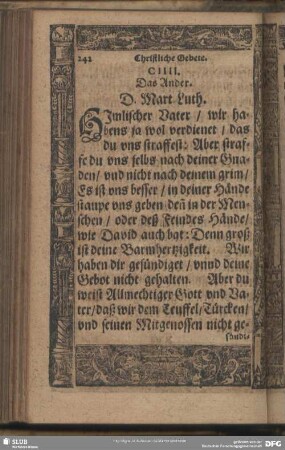 CIIII. [Vier Gebet, wieder den Türcken, deß Christlichen Namens Erbfeind.] Das Ander