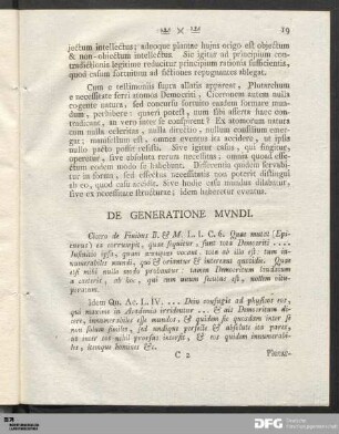 De Generatione Mvndi.