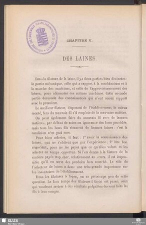 Chapitre V. Des laines