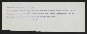 Brief von Gerhart Hauptmann an Julie Kalbeck
