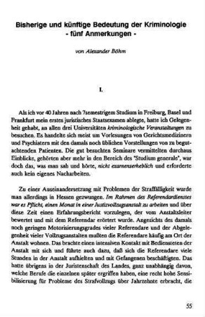 55-60, Bisherige und künftige Bedeutung der Kriminologie - fünf Anmerkungen