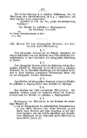 Statut für das pädagogische Seminar der Universität Halle-Wittenberg : [II. Universitäten, Akademien etc.]