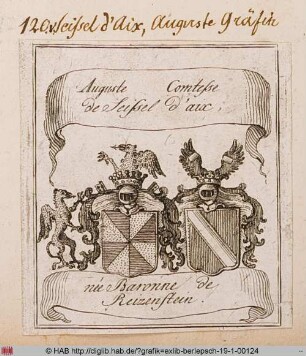 Wappen der Gräfin Auguste Seyssel d'Aix, geb. von Reitzenstein