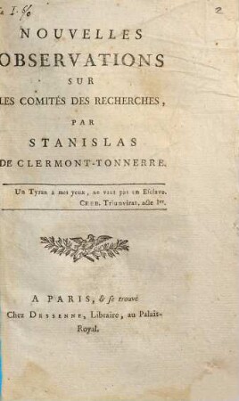 Nouvelles Observations sur les Comités des Recherches