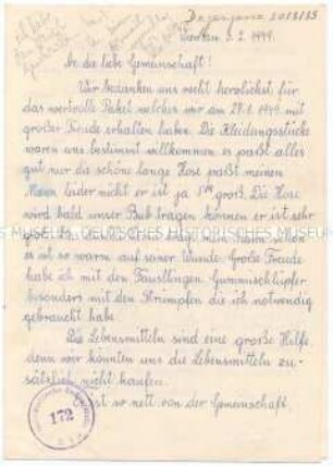 Dankbrief an das Pendle Hill College - Sachkonvolut