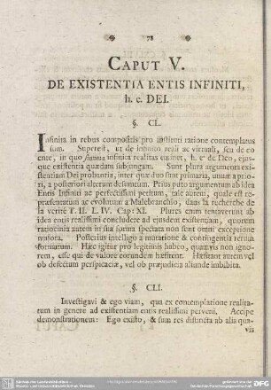 Caput V. De Existentia Entis Infiniti, h. e. Dei
