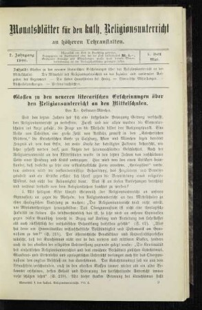 Glossen zu den neueren literarischen Erscheinungen über den Religionsunterricht an den Mittelschulen