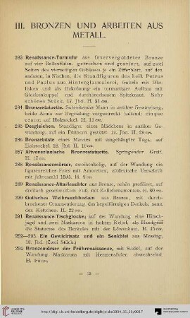 III. Bronzen und Arbeiten aus Metall (Nr. 283-443)
