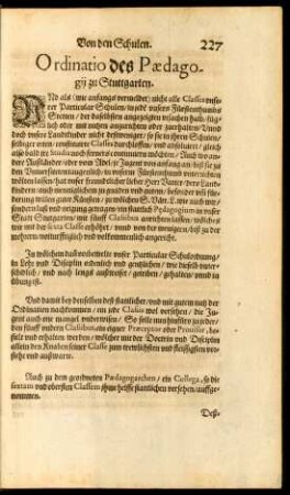 Ordinatio des Paedagogii zu Stuttgarten.
