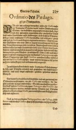 Ordinatio des Paedagogii zu Stuttgarten.
