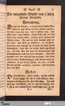 Die vierzehende Stunde von 7. bis 8. Freitag Morgends.