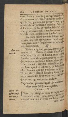 Explicatur, quomodo ignis et animantium calor seipsum conficiat. Caput VI.