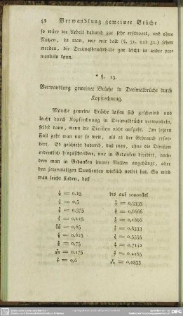 § 23. Verwandlung gemeiner Brüche in Decimalbrüche durch Kopfrechnung