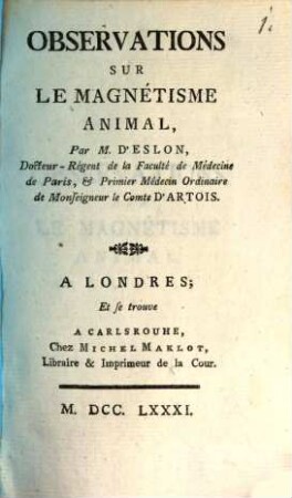 Observations sur le Magnétisme animal