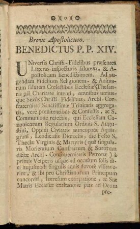 Breve Apostolicum. Benedictus P.P. XIV.