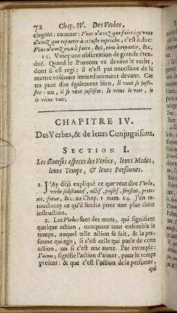 Chapitre IV. Des Verbes, & de leurs Conjugaisons.