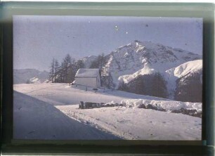 Schneelandschaft, wohl bei Zuoz (Engadin)