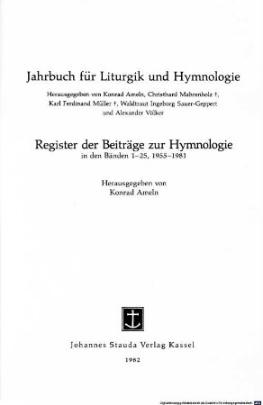 Jahrbuch für Liturgik und Hymnologie. [25, a]