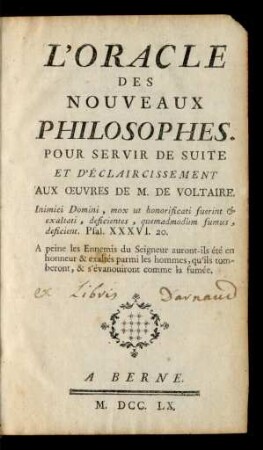 [Hauptband]: L'Oracle Des Nouveaux Philosophes ; [Hauptband]