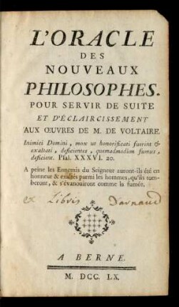 [Hauptband]: L'Oracle Des Nouveaux Philosophes ; [Hauptband]