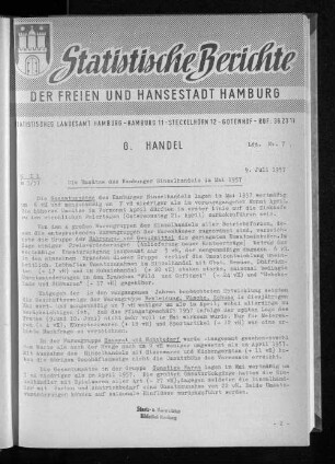 Die Umsätze des Hamburger Einzelhandels im Mai 1957 : Lfd. Nr. 7
