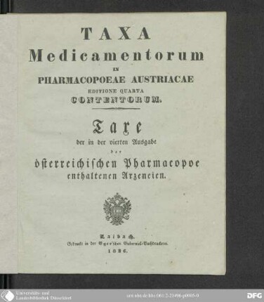 Taxa medicamentorum in pharmacopoeae Austriacae editione quarta contentorum